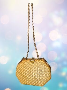 Creazioni Greta Lacquered Woven Octagon Crossbody Bag in Natural Straw